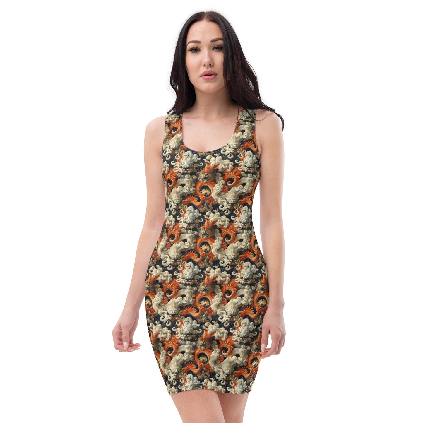 Bodycon Dress Chinese Dragon Orange
