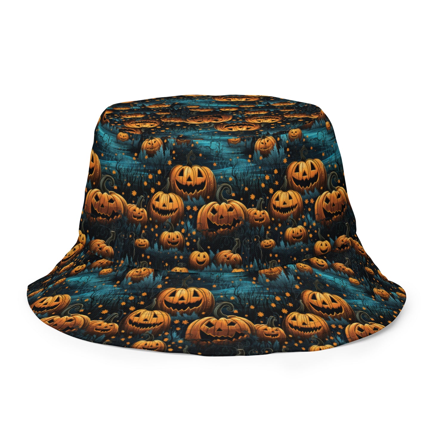 Reversible Bucket Hat Halloween Haunted House and Pumpkin Patch