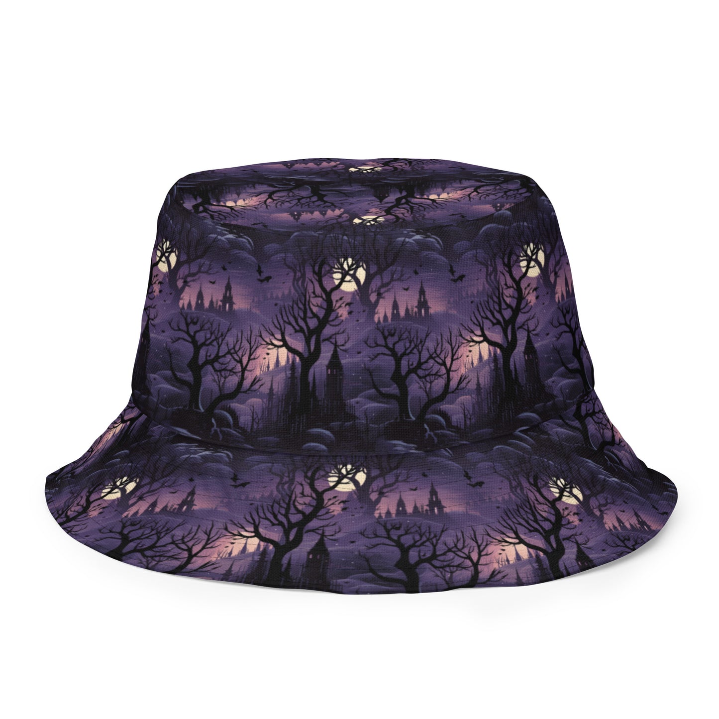 Reversible Bucket Hat Halloween Spooky Forest & Halloween Graveyard