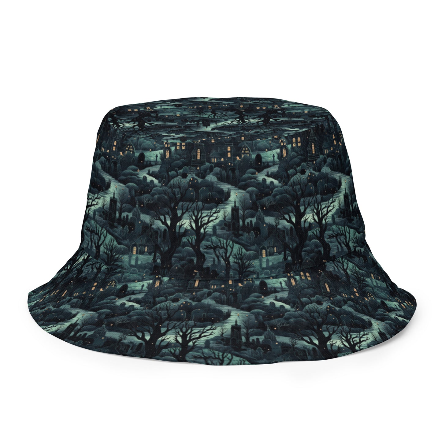 Reversible Bucket Hat Halloween Spooky Forest & Halloween Graveyard