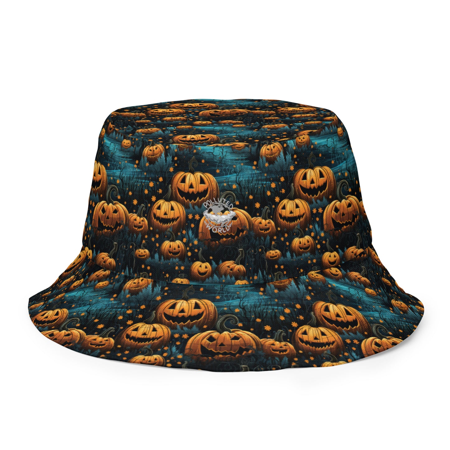 Reversible Bucket Hat Halloween Haunted House and Pumpkin Patch