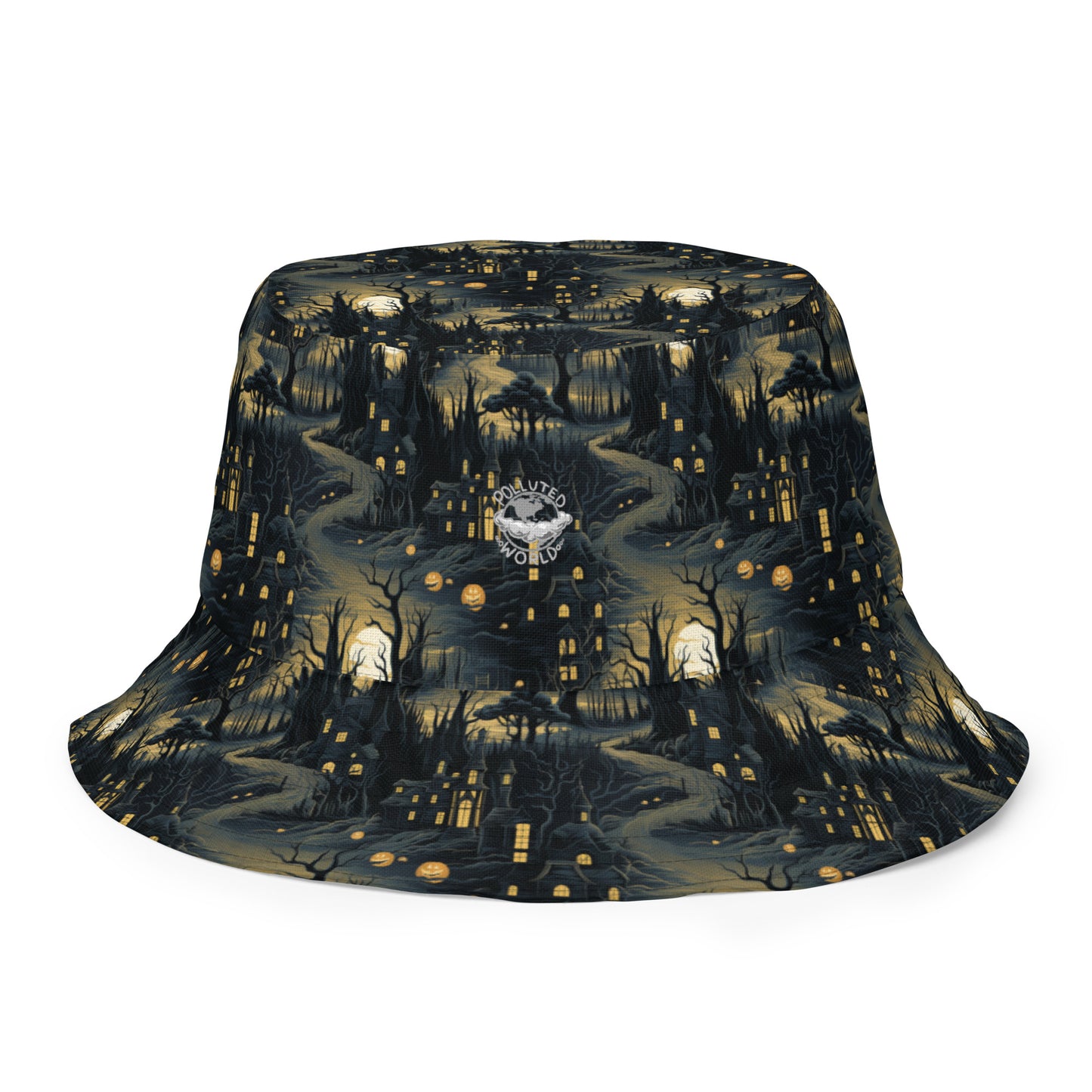 Reversible Bucket Hat Halloween Haunted House and Pumpkin Patch
