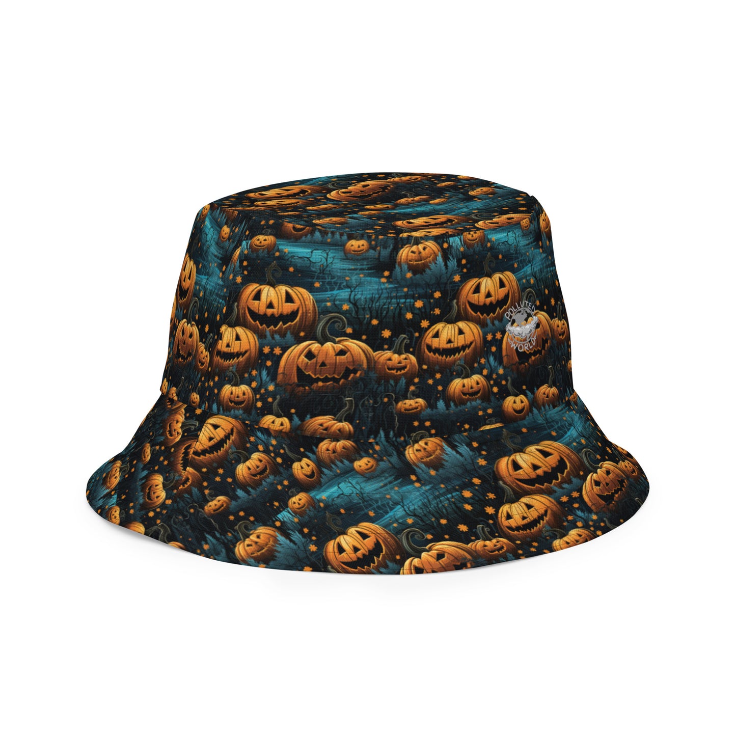 Reversible Bucket Hat Halloween Haunted House and Pumpkin Patch