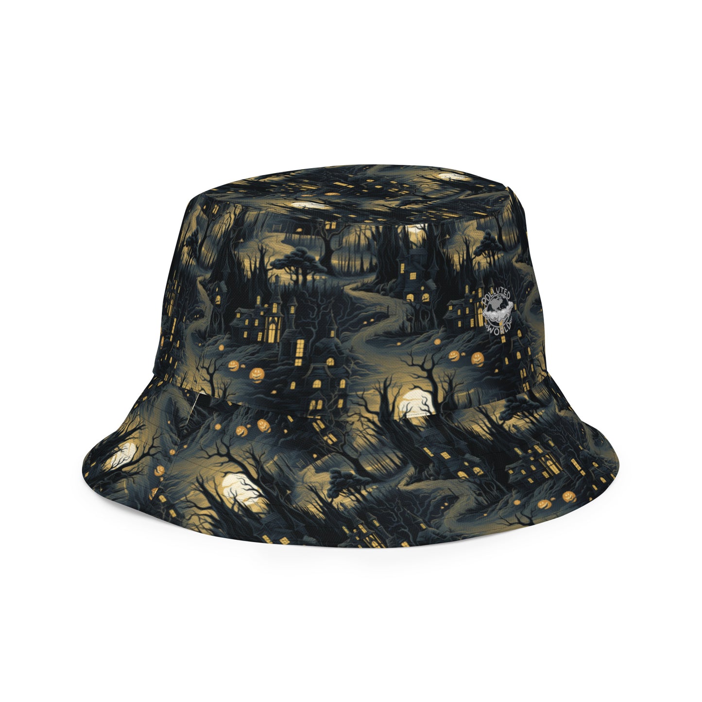 Reversible Bucket Hat Halloween Haunted House and Pumpkin Patch
