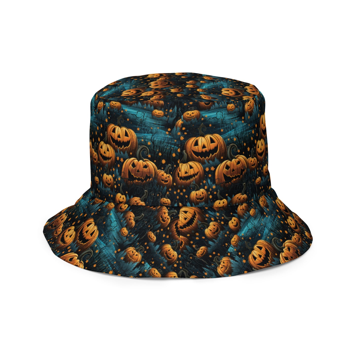 Reversible Bucket Hat Halloween Haunted House and Pumpkin Patch