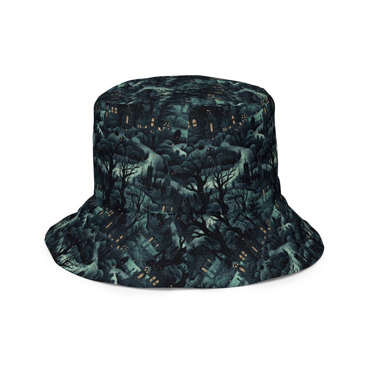 Reversible Bucket Hat Halloween Spooky Forest & Halloween Graveyard
