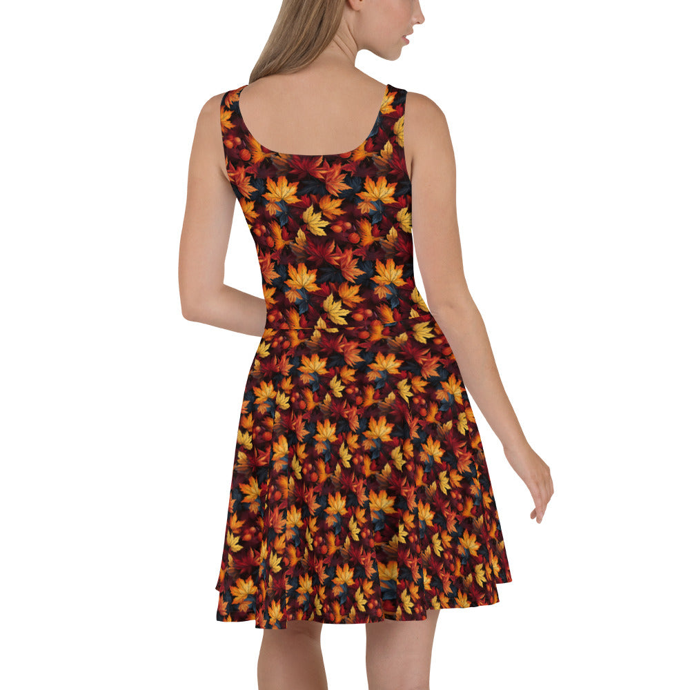 Skater Dress Fall Fashion Autumn Leaves Scatter