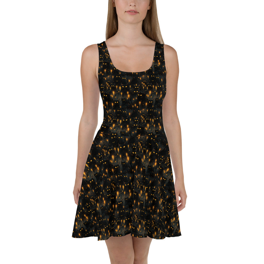 black cat skater dress Black Cat Skater Dress: Gothic Witchcore Sleeveless A-Line