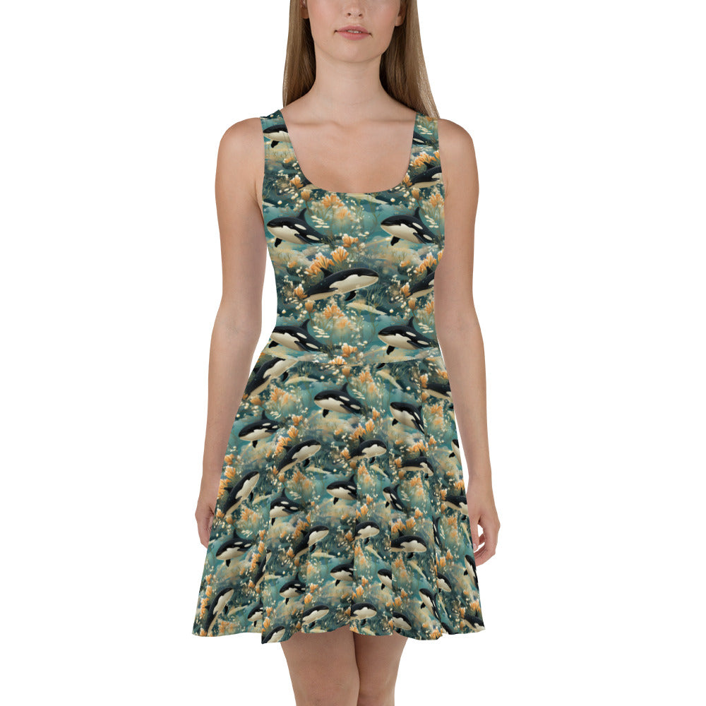 Skater Dress Winter Fashion Orcas #2 3XL Skater Dress Winter Fashion Orcas #2 3XL