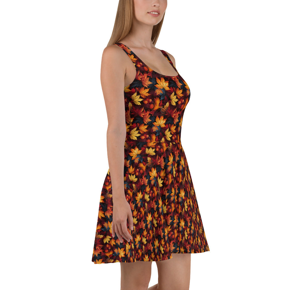 Skater Dress Fall Fashion Autumn Leaves Scatter