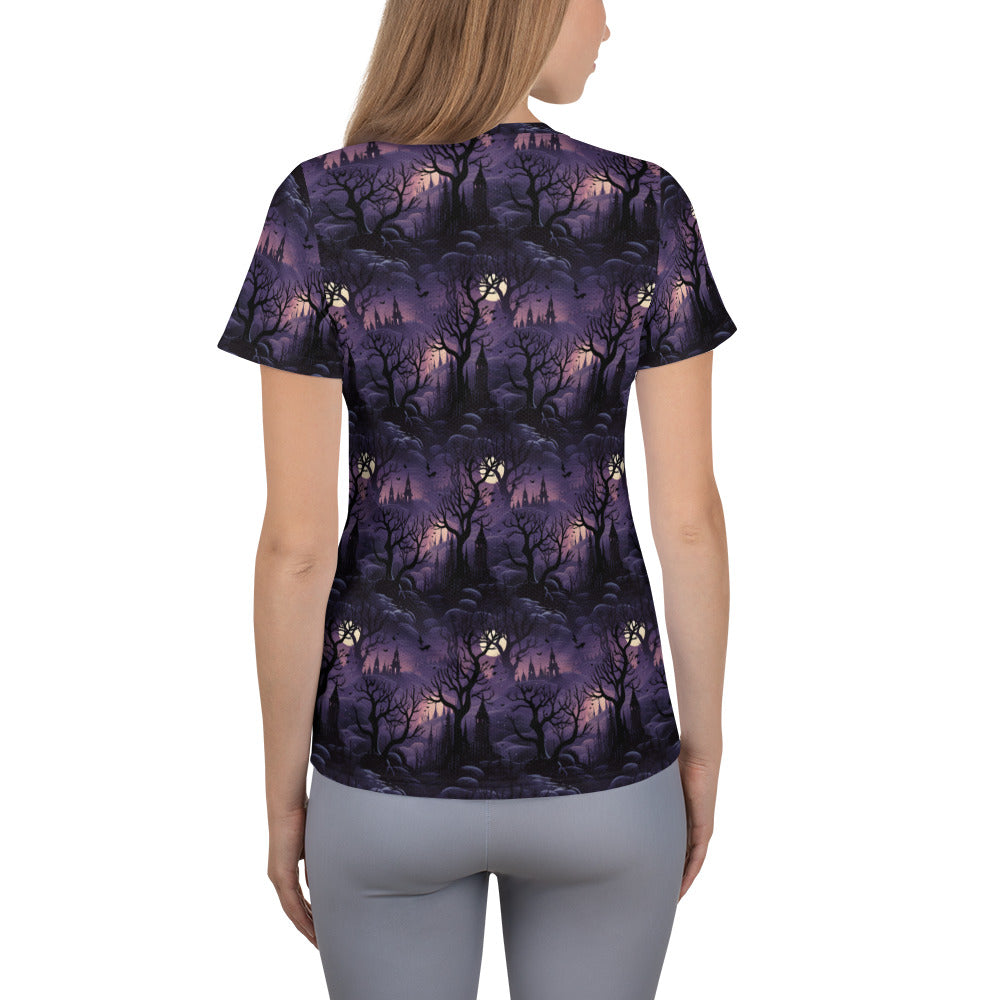 Women's Athletic T-shirt Halloween Spooky Forest Shadows