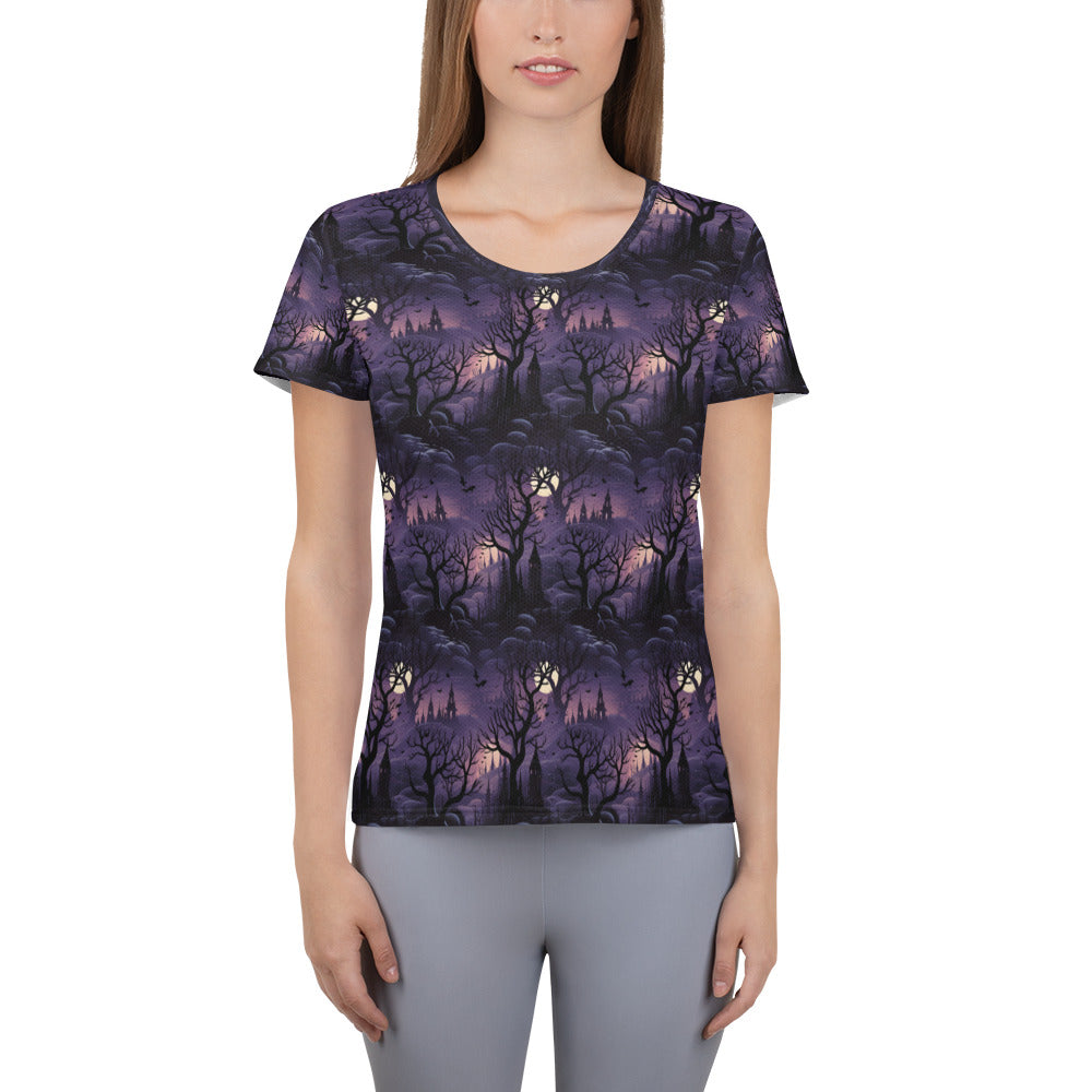 Women's Athletic T-shirt Halloween Spooky Forest Shadows