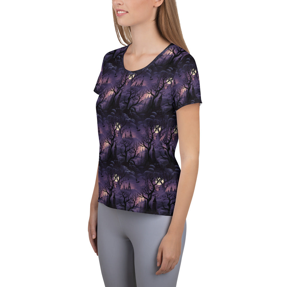 Women's Athletic T-shirt Halloween Spooky Forest Shadows