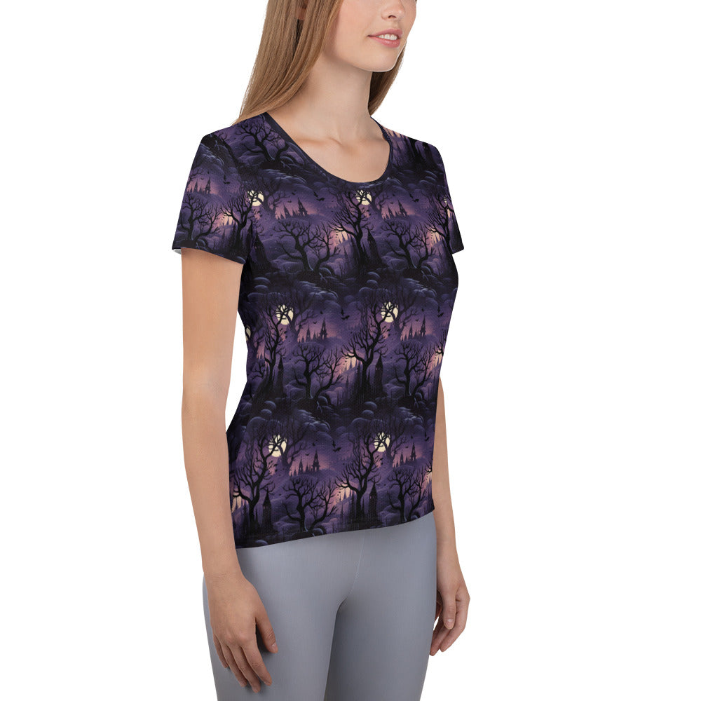 Women's Athletic T-shirt Halloween Spooky Forest Shadows