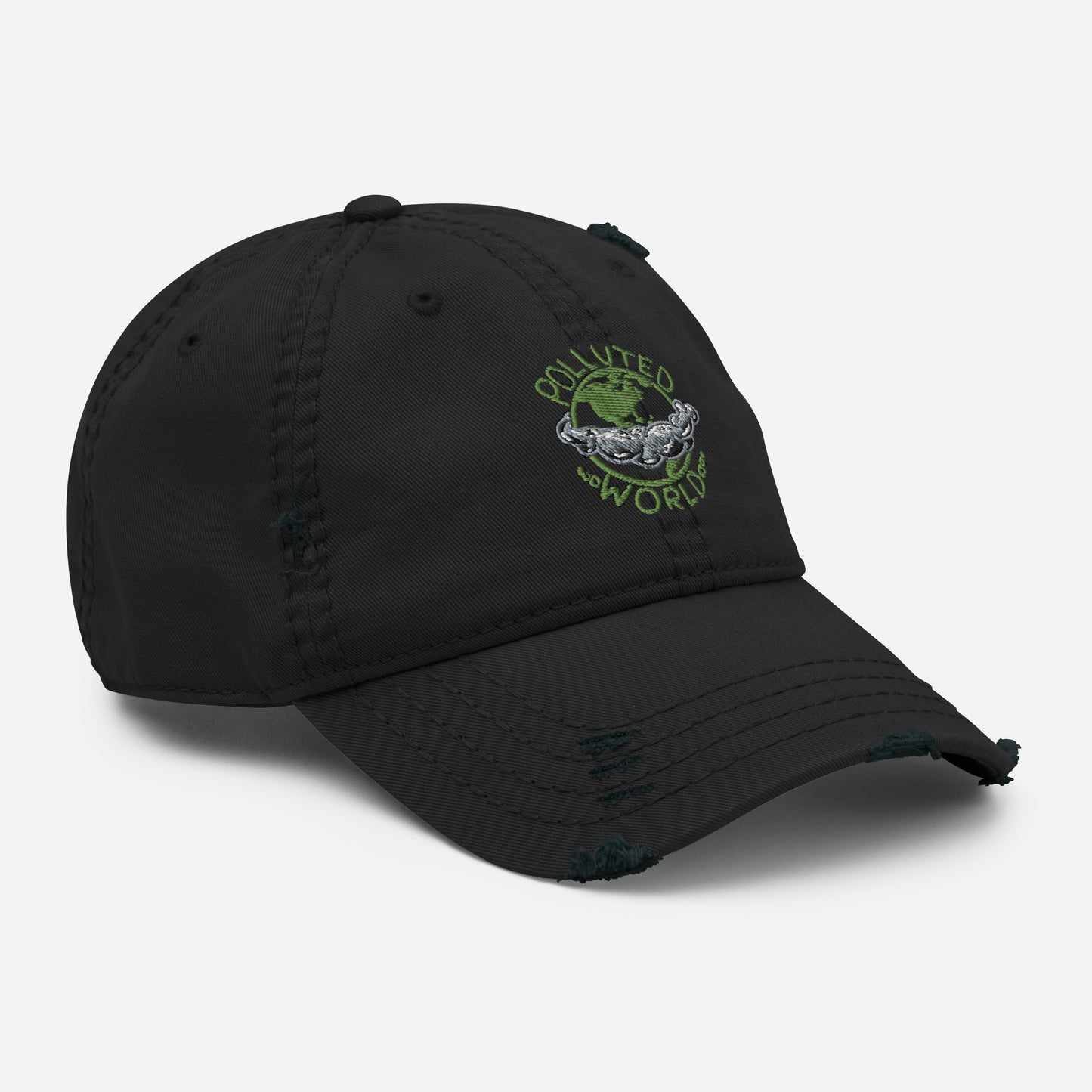 Distressed Dad Hat Polluted World Green Logo