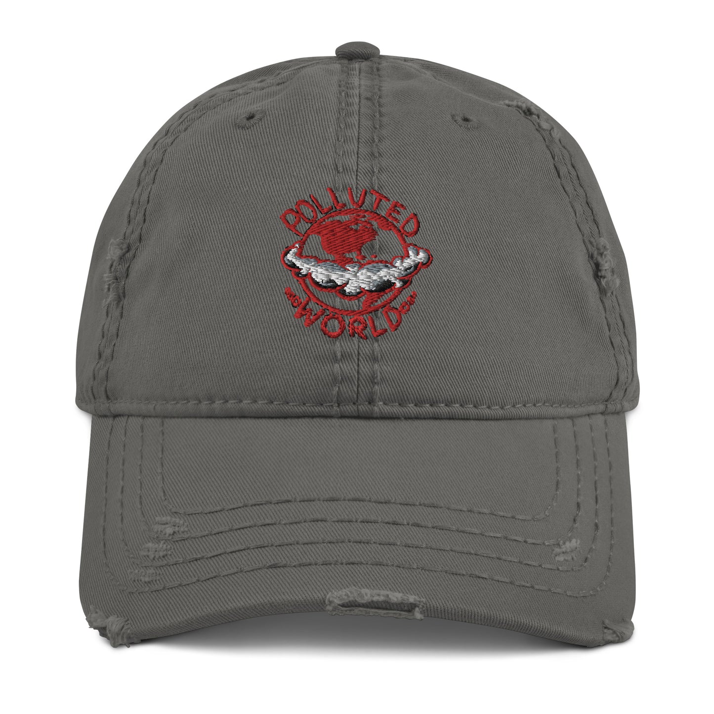 Distressed Dad Hat Polluted World Red Logo