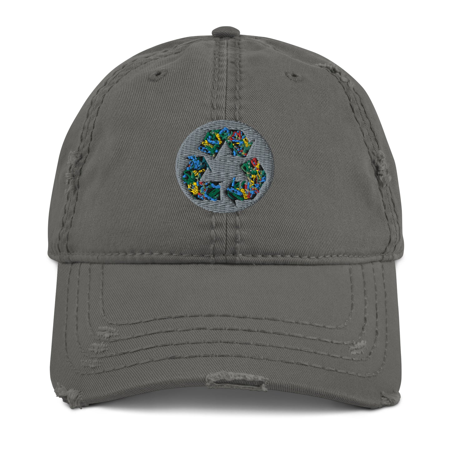 Distressed Dad Hat Polluted World Micro-Plastic Recycling