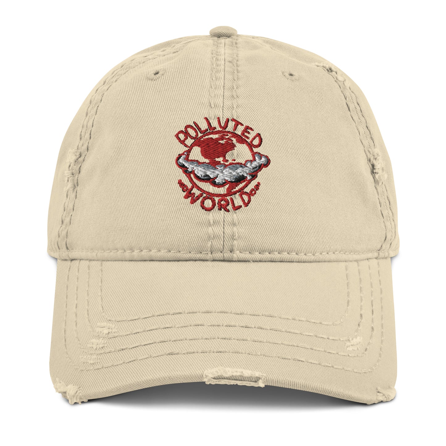 Distressed Dad Hat Polluted World Red Logo
