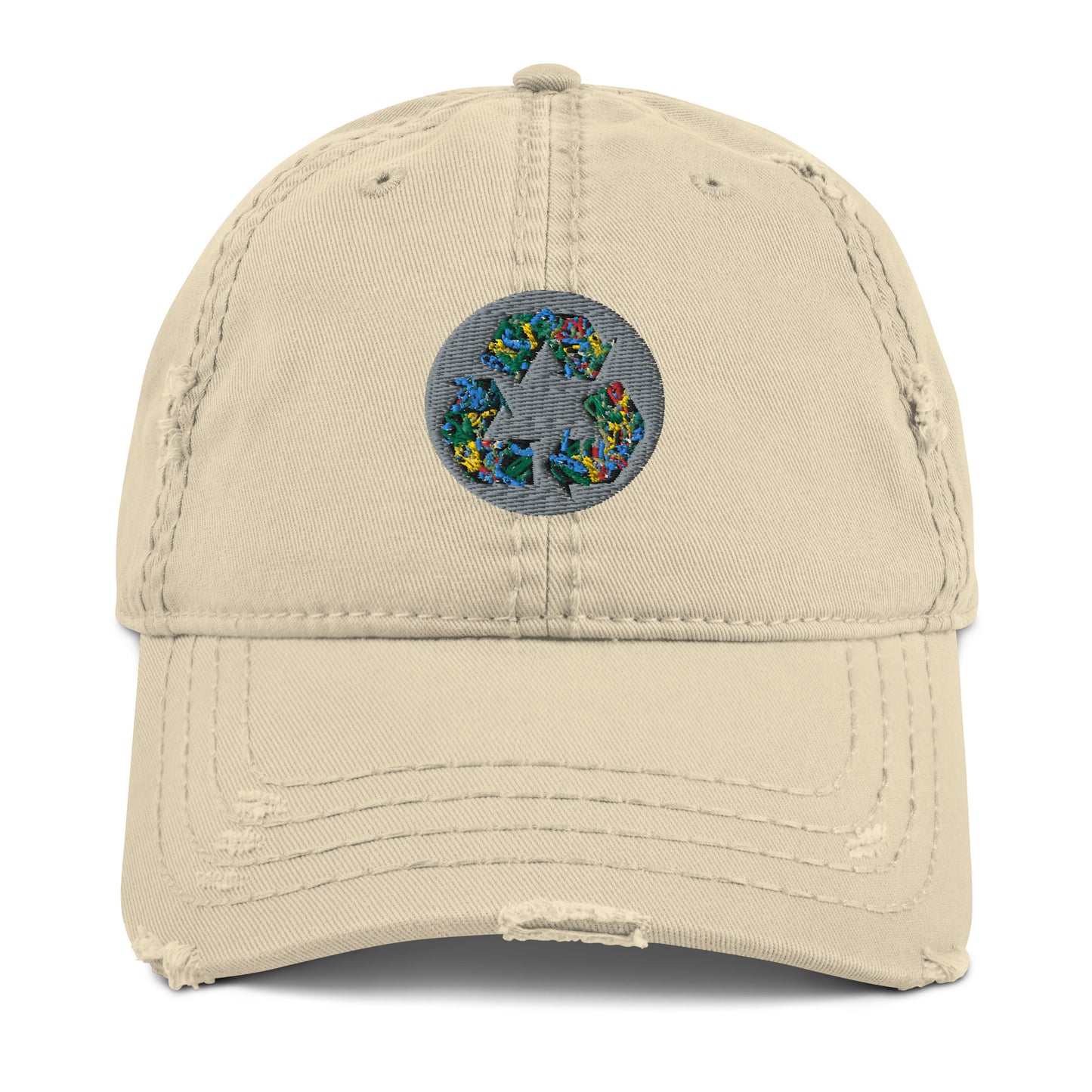 Distressed Dad Hat Polluted World Micro-Plastic Recycling