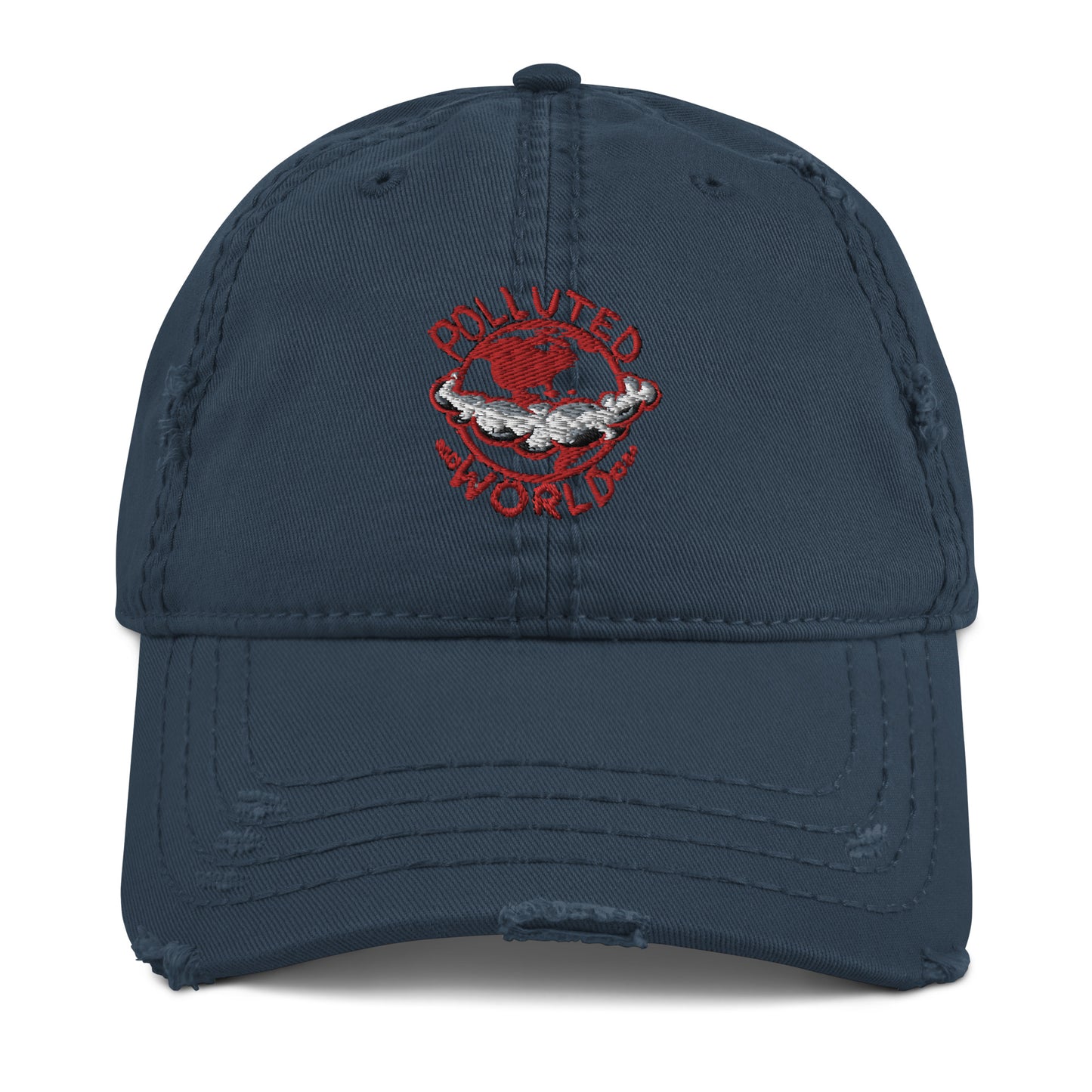 Distressed Dad Hat Polluted World Red Logo