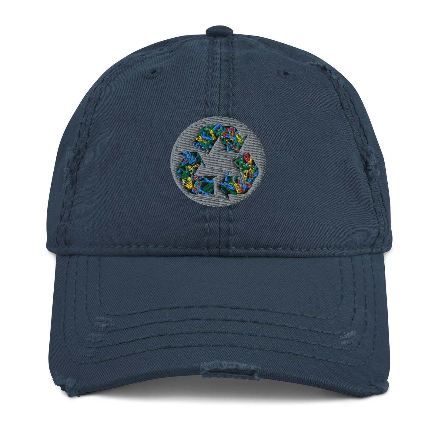 Distressed Dad Hat Polluted World Micro-Plastic Recycling