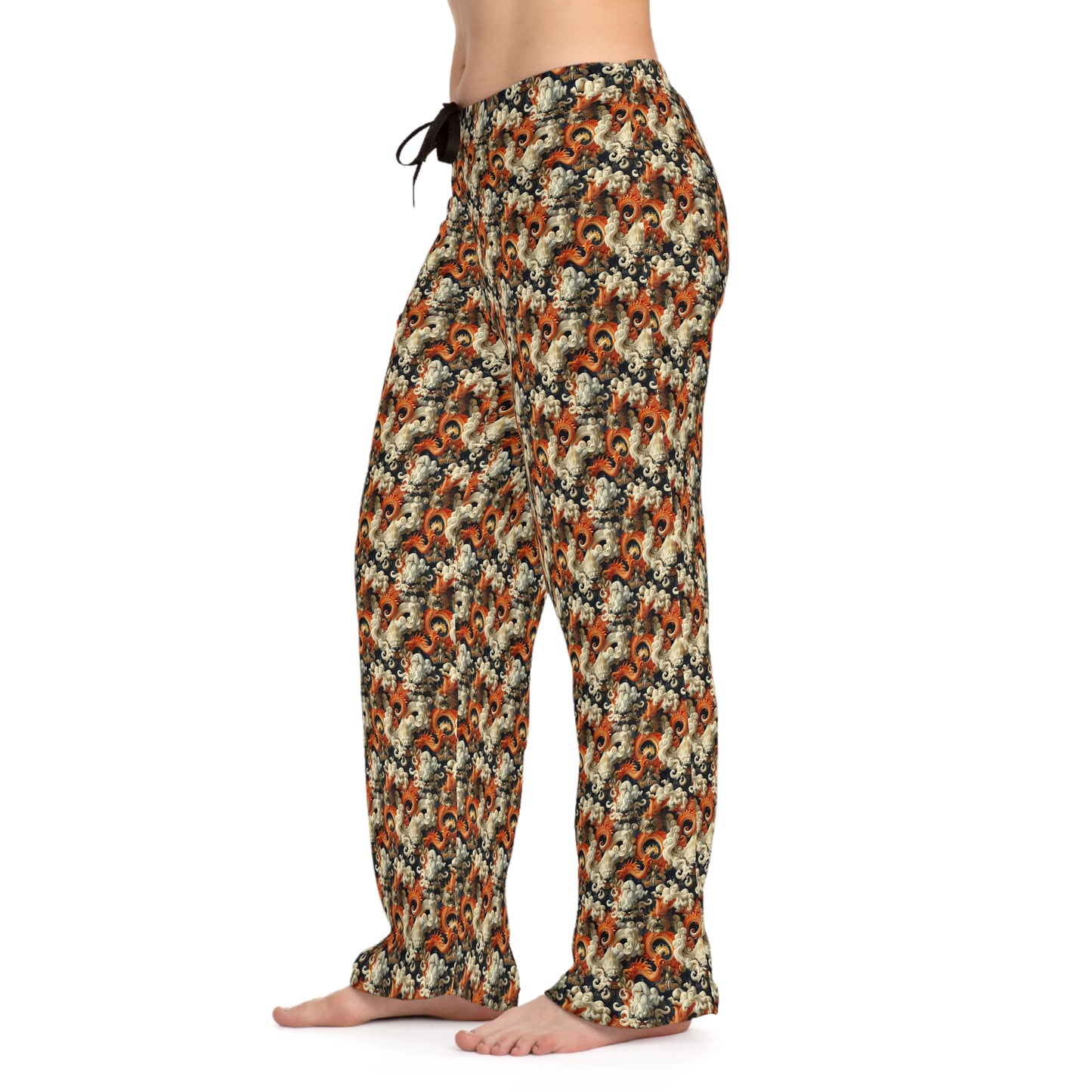 Pajama Pants Women's Oriental Dragon Orange