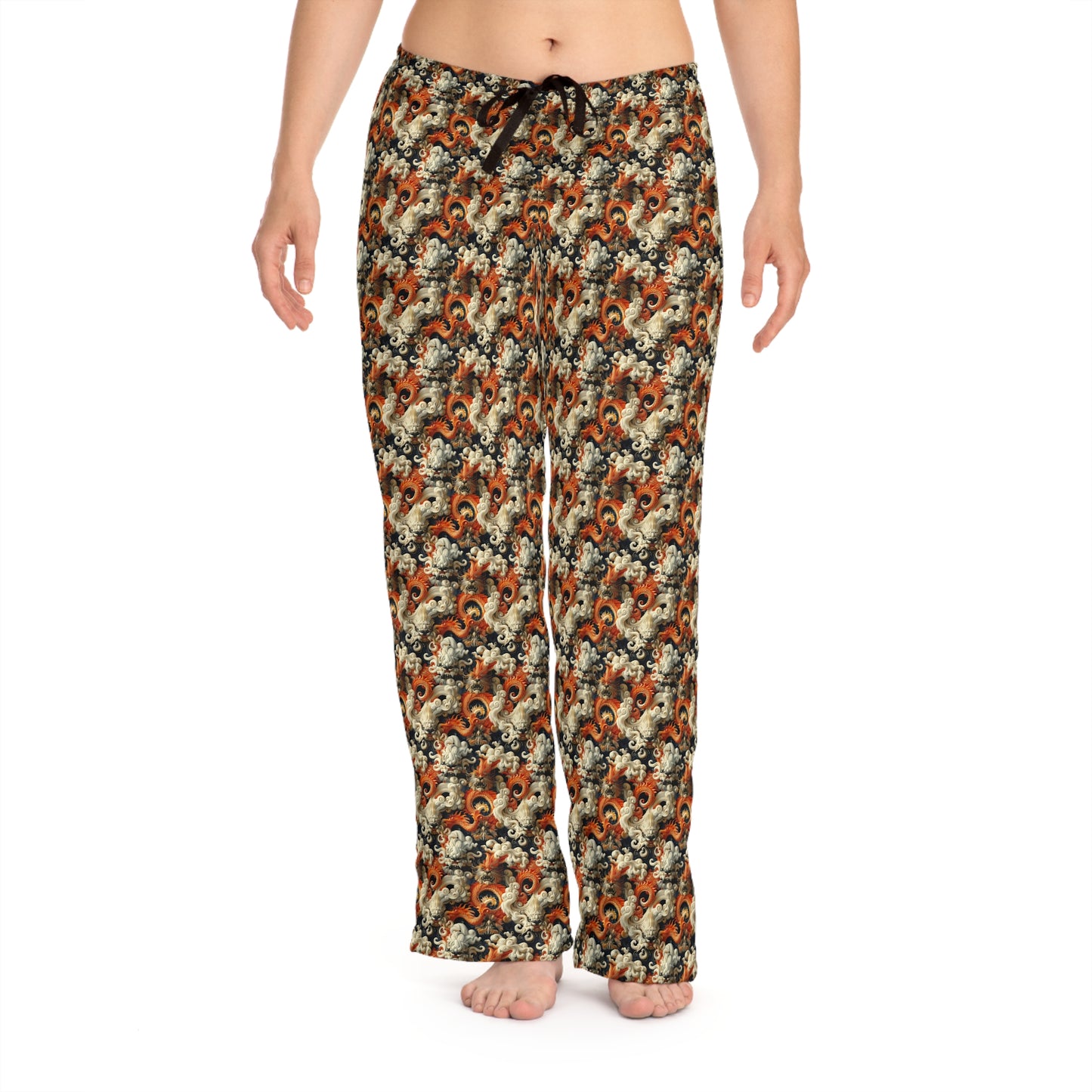 Pajama Pants Women's Oriental Dragon Orange