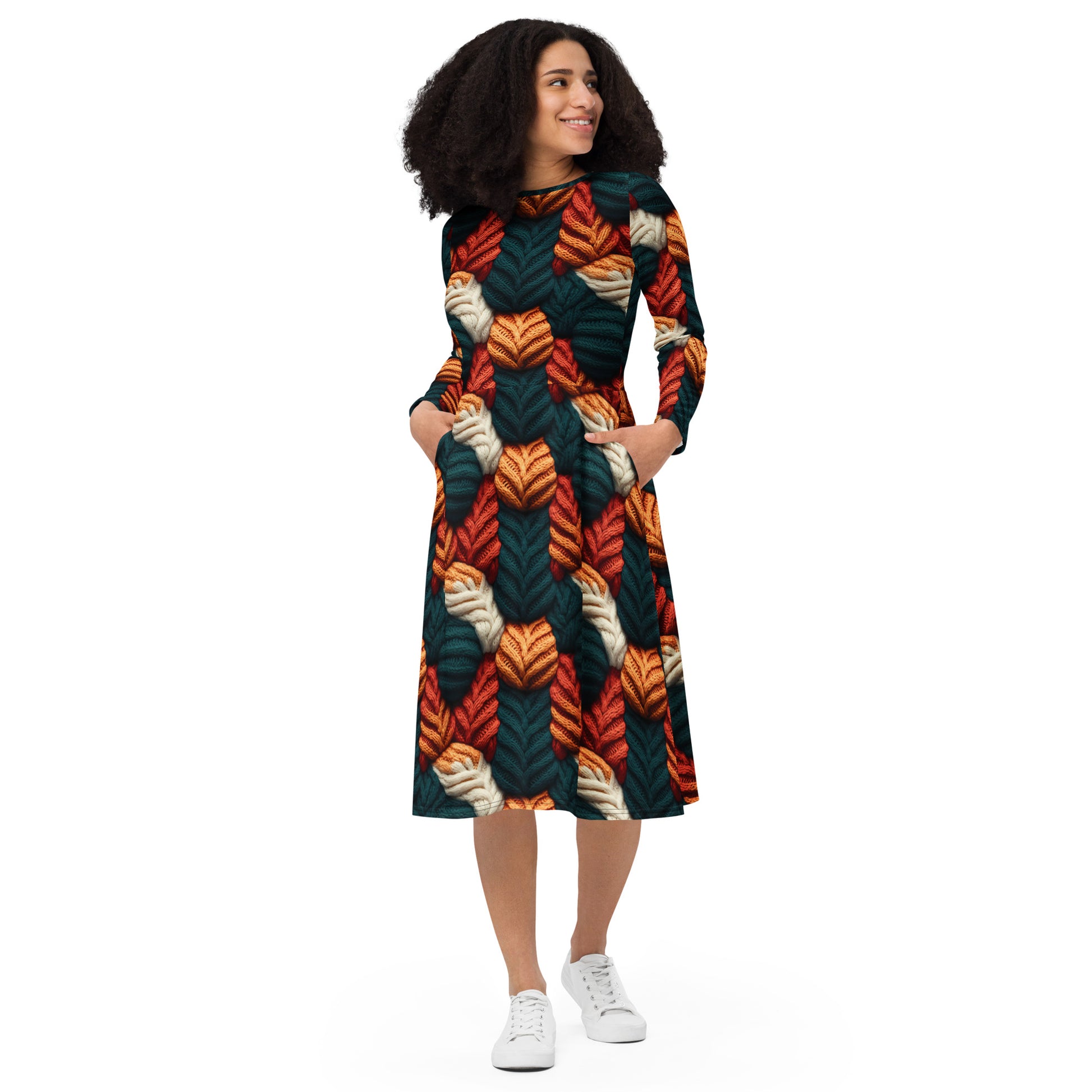 Long Sleeve Mid Dress Fall Fashion Autumn Colors #3 2XL Long Sleeve Mid Dress Fall Fashion Autumn Colors #3 2XL
