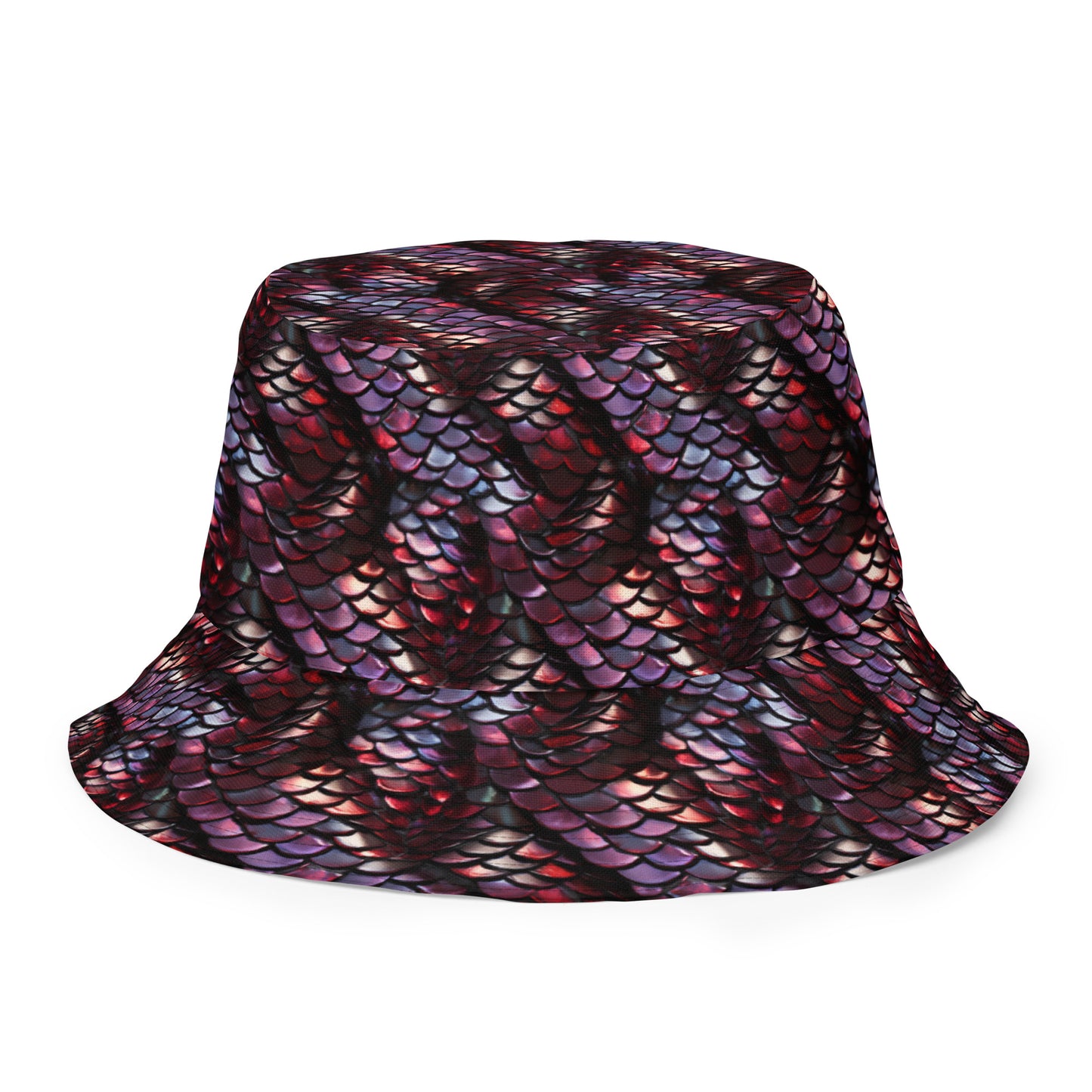 Reversible Bucket Hat Snake Scale #8 & 48 Ruby Red Blue