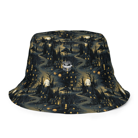 Reversible Bucket Hat Halloween Haunted House and Pumpkin Patch
