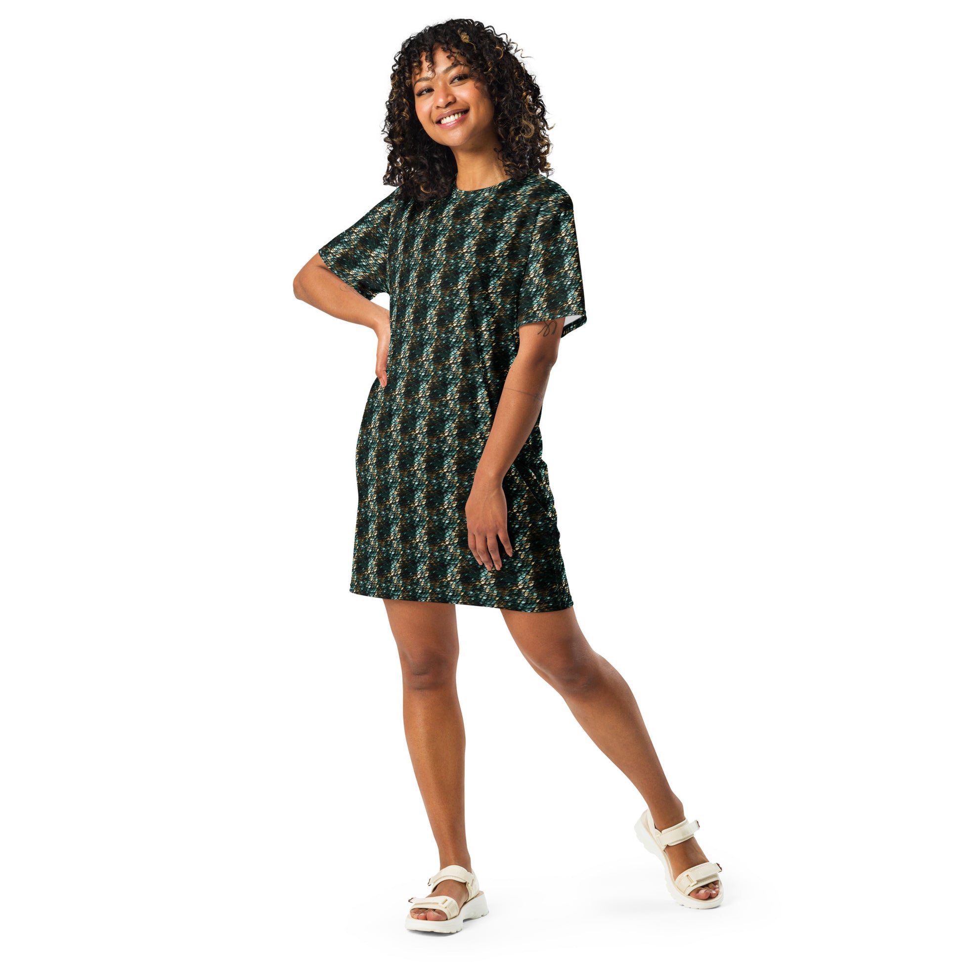 green snake print shirt dress Nina Parker Green Snake Print Shirt Dress