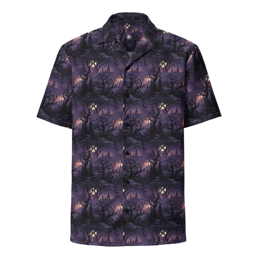 Button Shirt Halloween Spooky Forest Shadows