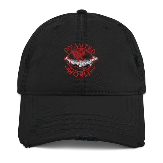 Distressed Dad Hat Polluted World Red Logo