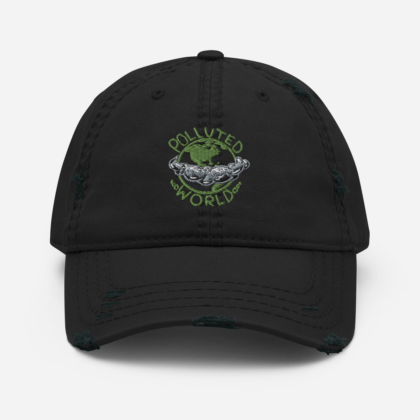 Distressed Dad Hat Polluted World Green Logo