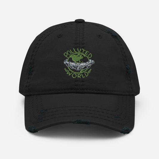 Distressed Dad Hat Polluted World Green Logo