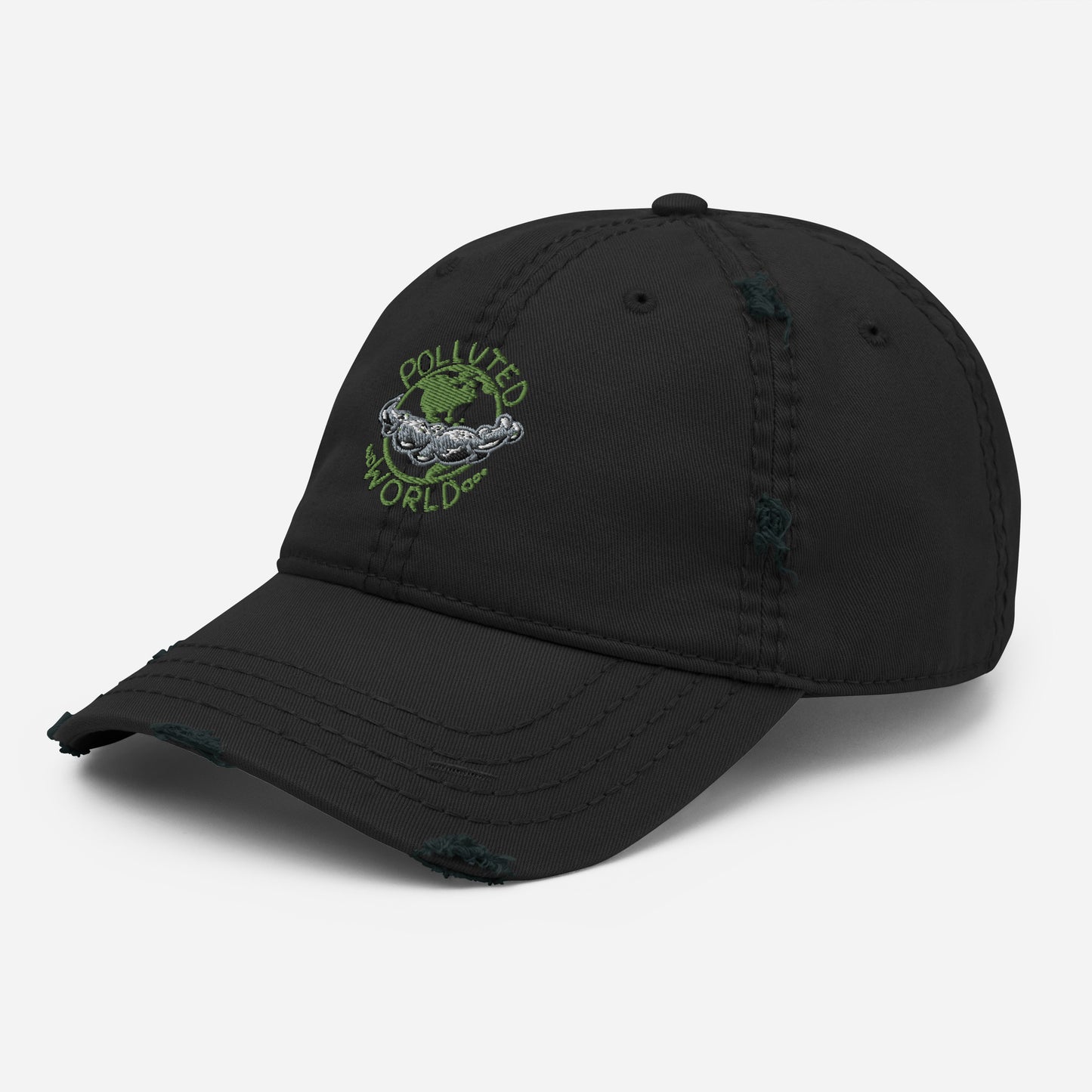 Distressed Dad Hat Polluted World Green Logo