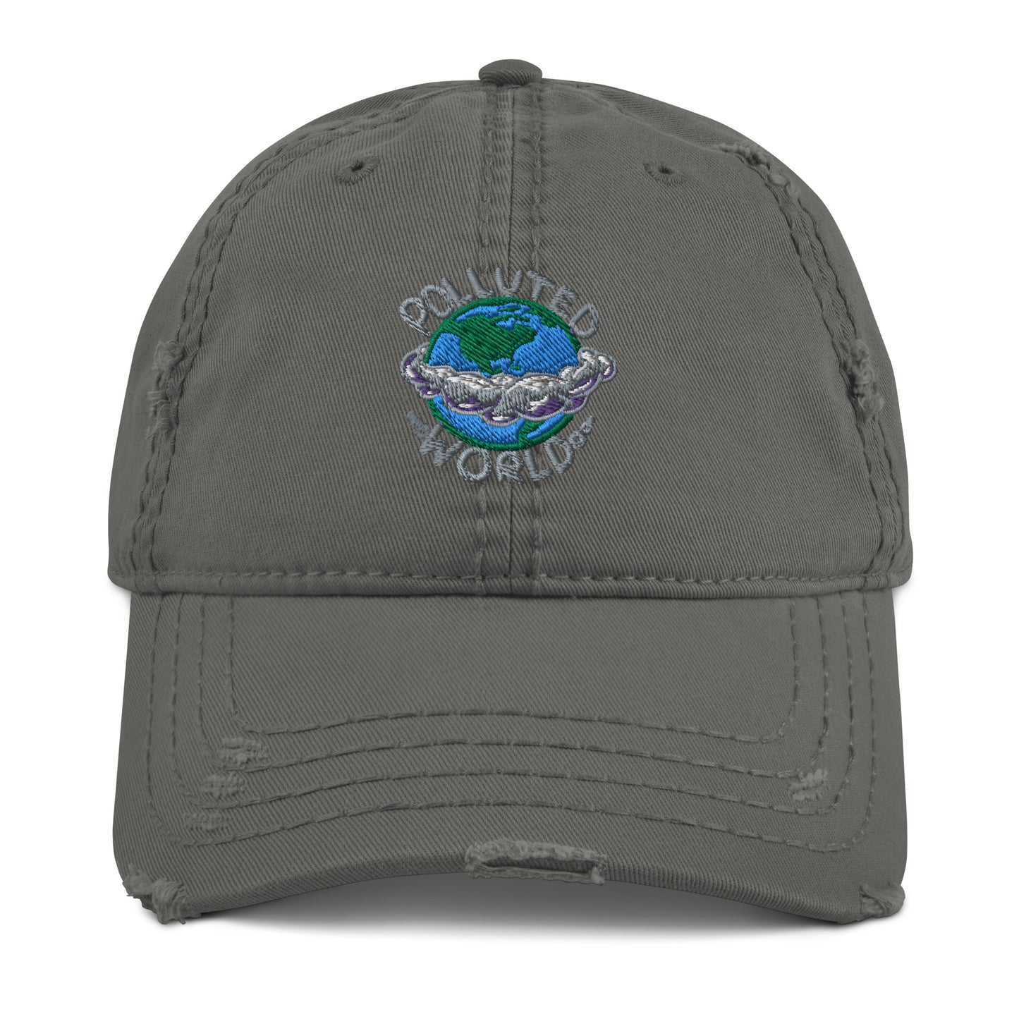 Distressed Dad Hat Polluted World Logo