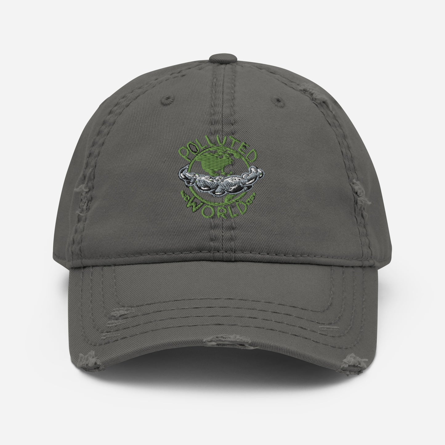 Distressed Dad Hat Polluted World Green Logo