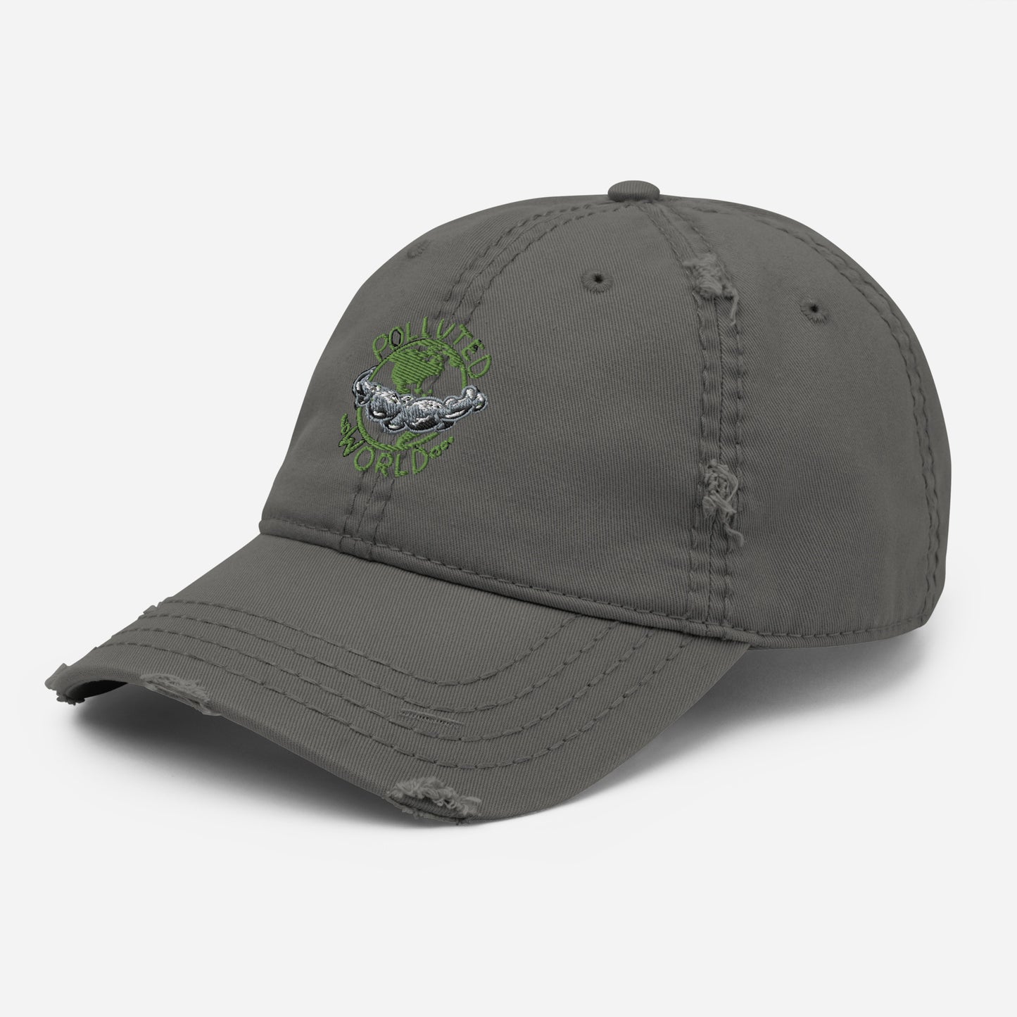 Distressed Dad Hat Polluted World Green Logo