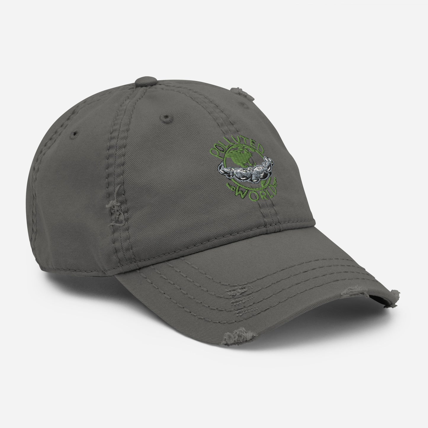 Distressed Dad Hat Polluted World Green Logo