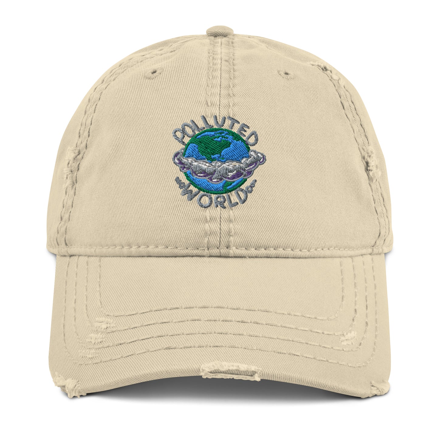 Distressed Dad Hat Polluted World Logo