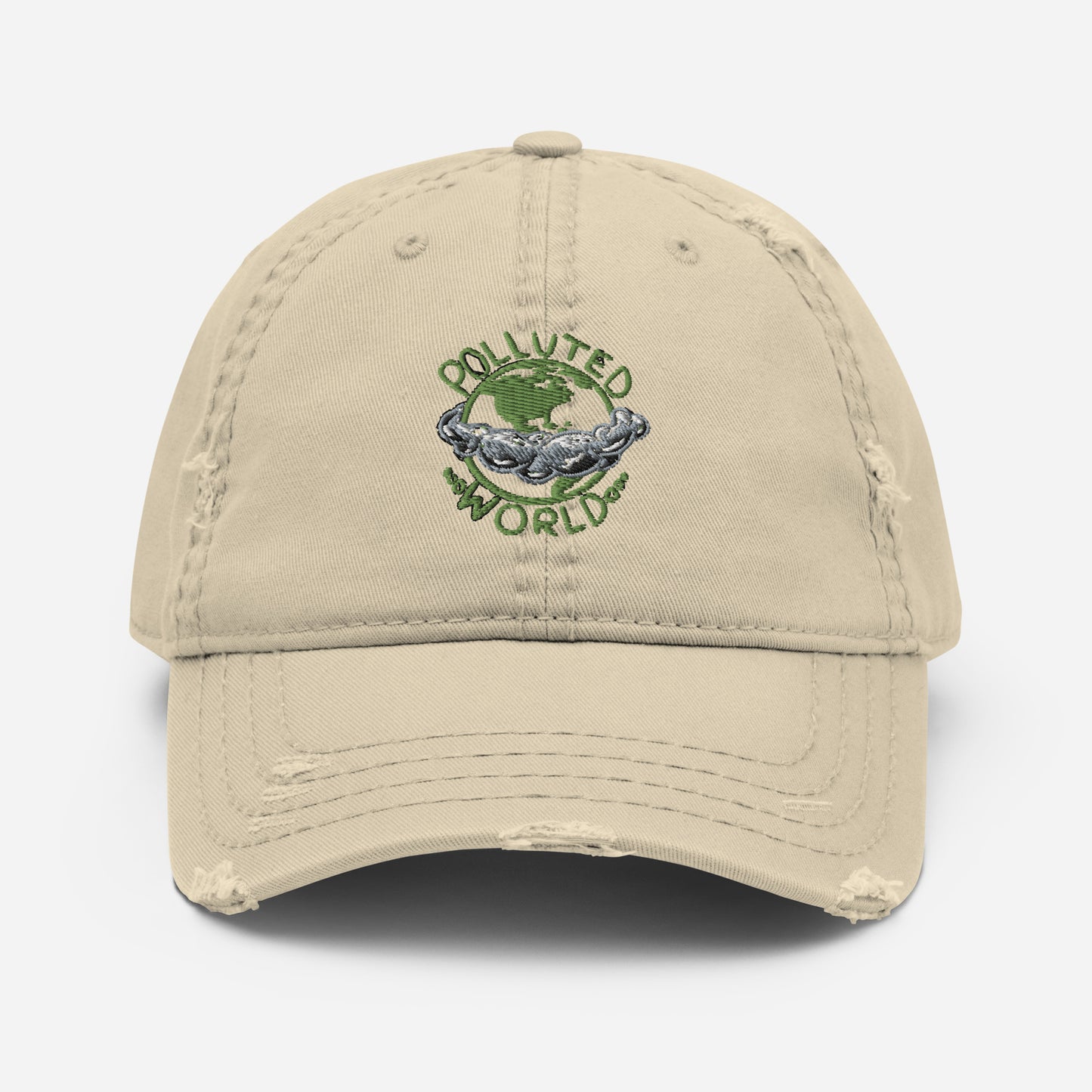 Distressed Dad Hat Polluted World Green Logo