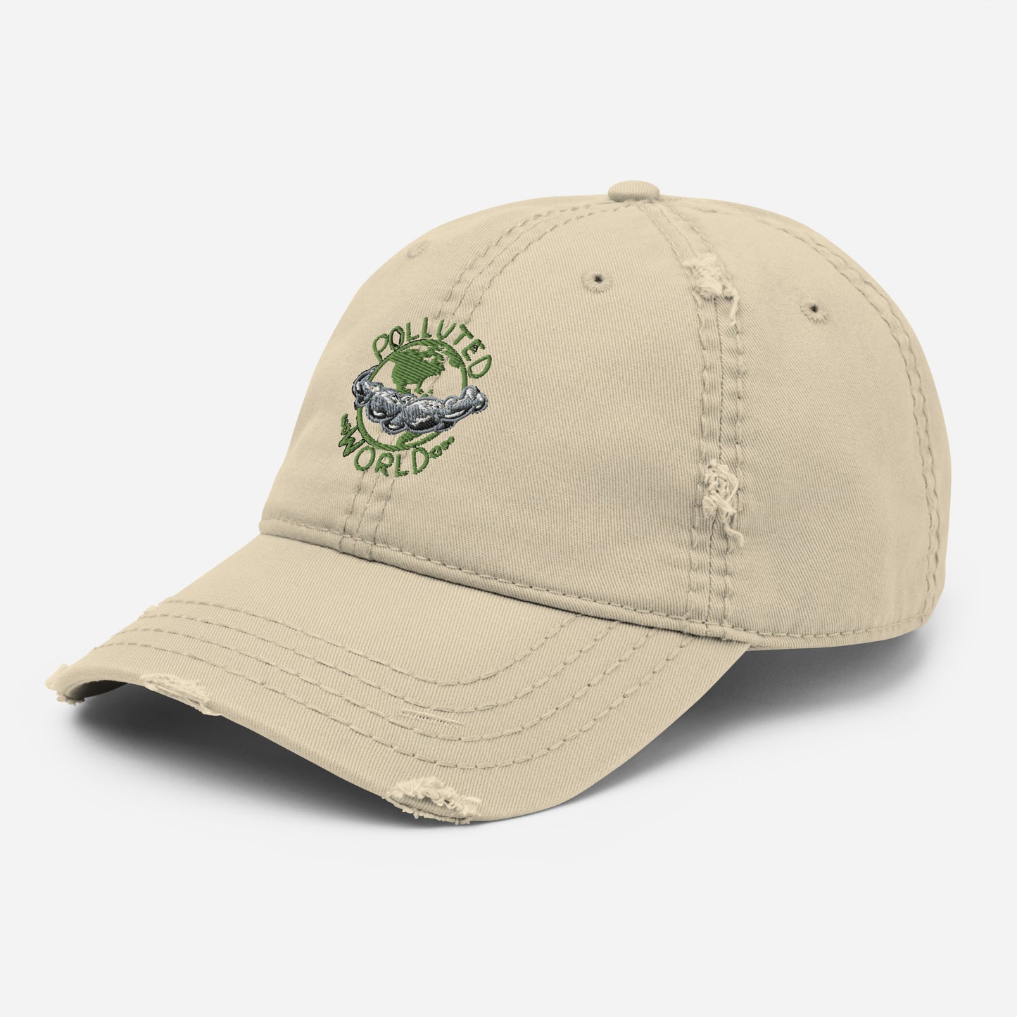 Distressed Dad Hat Polluted World Green Logo