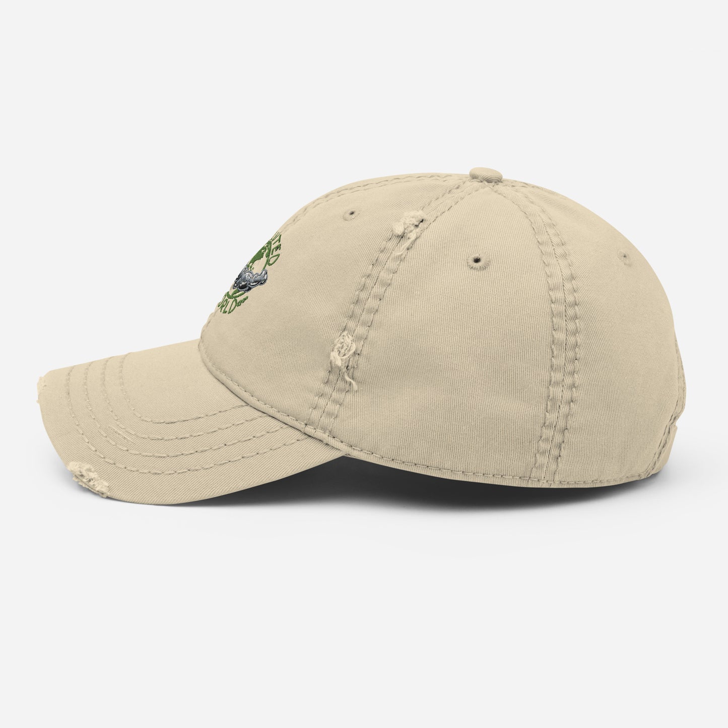 Distressed Dad Hat Polluted World Green Logo