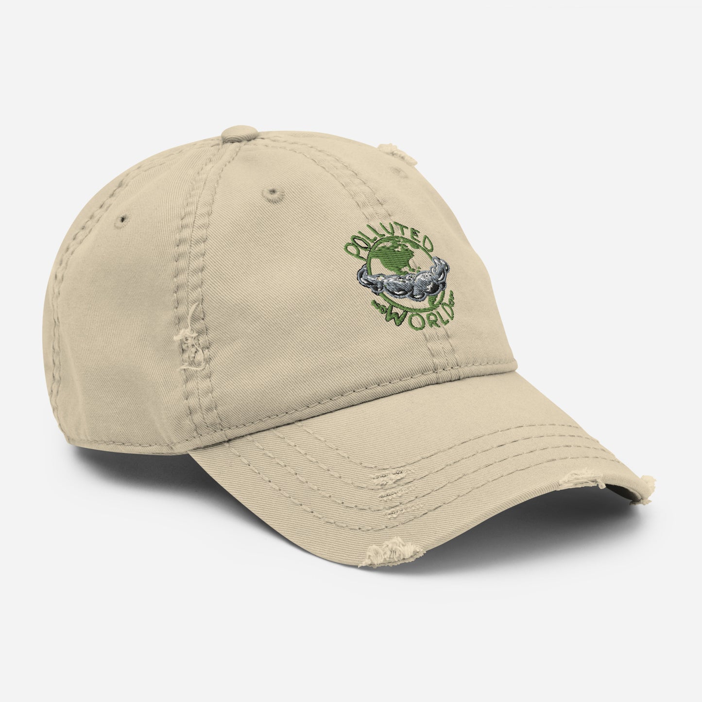 Distressed Dad Hat Polluted World Green Logo