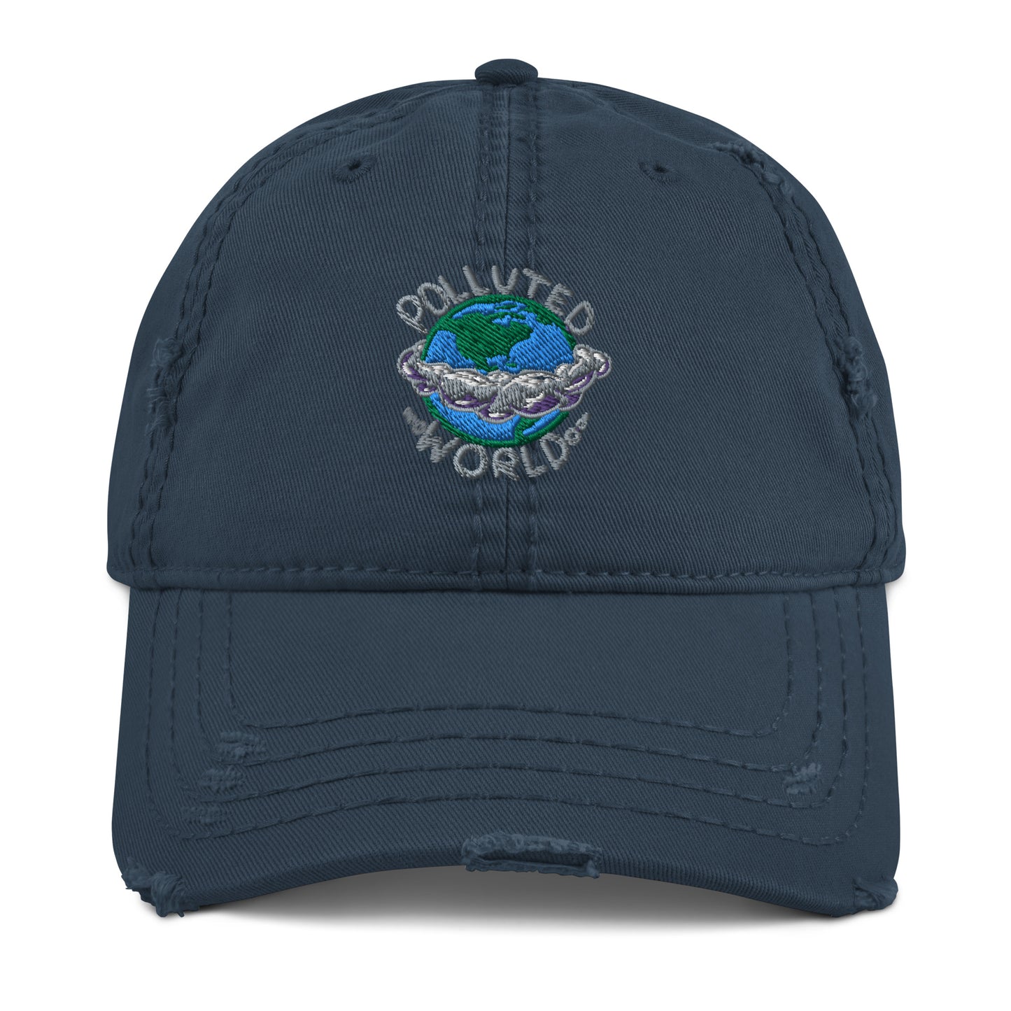 Distressed Dad Hat Polluted World Logo
