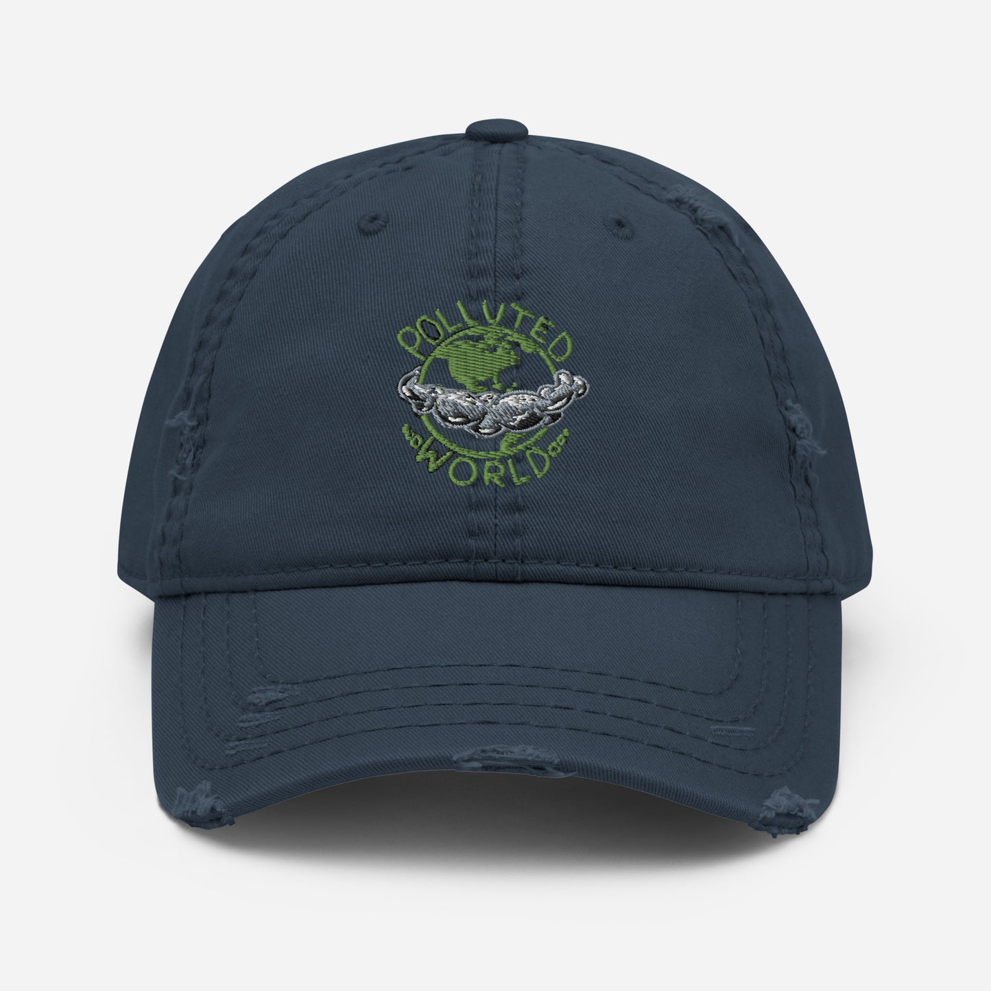 Distressed Dad Hat Polluted World Green Logo