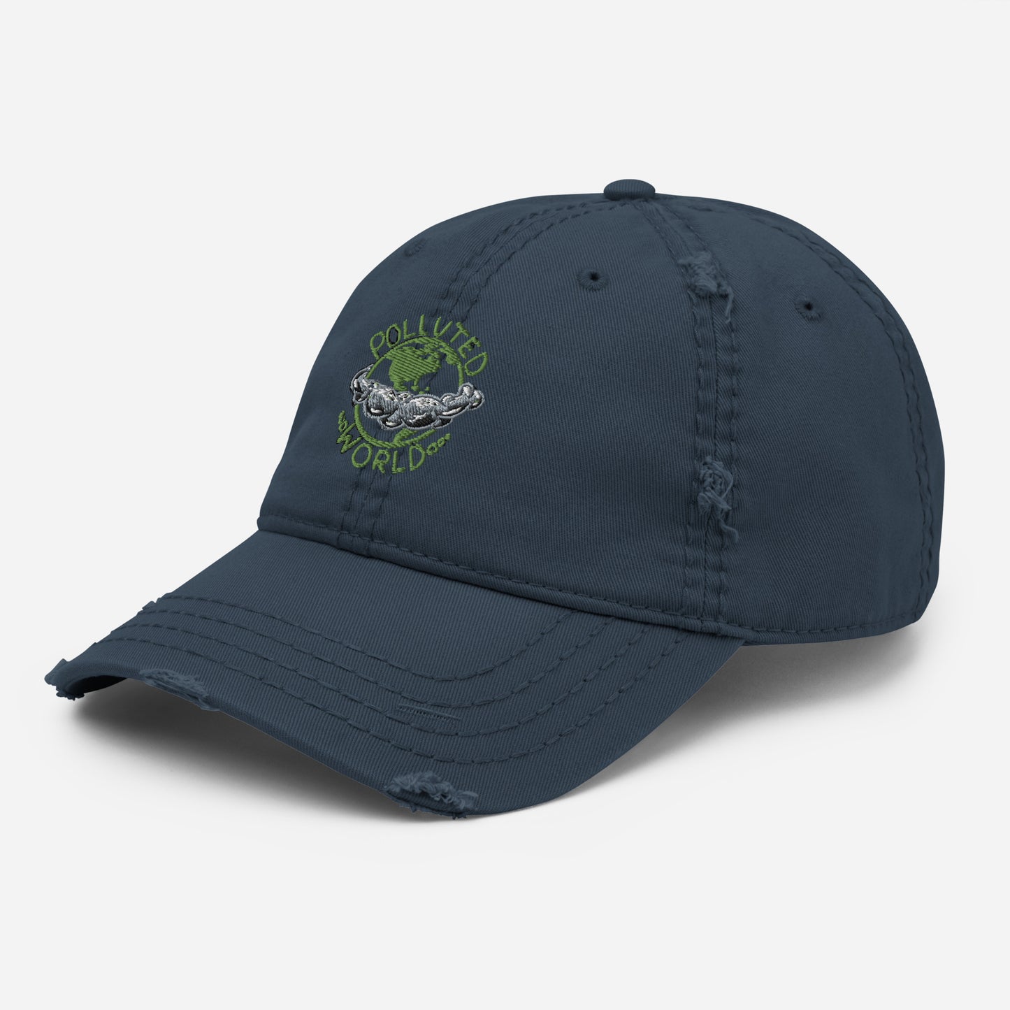 Distressed Dad Hat Polluted World Green Logo