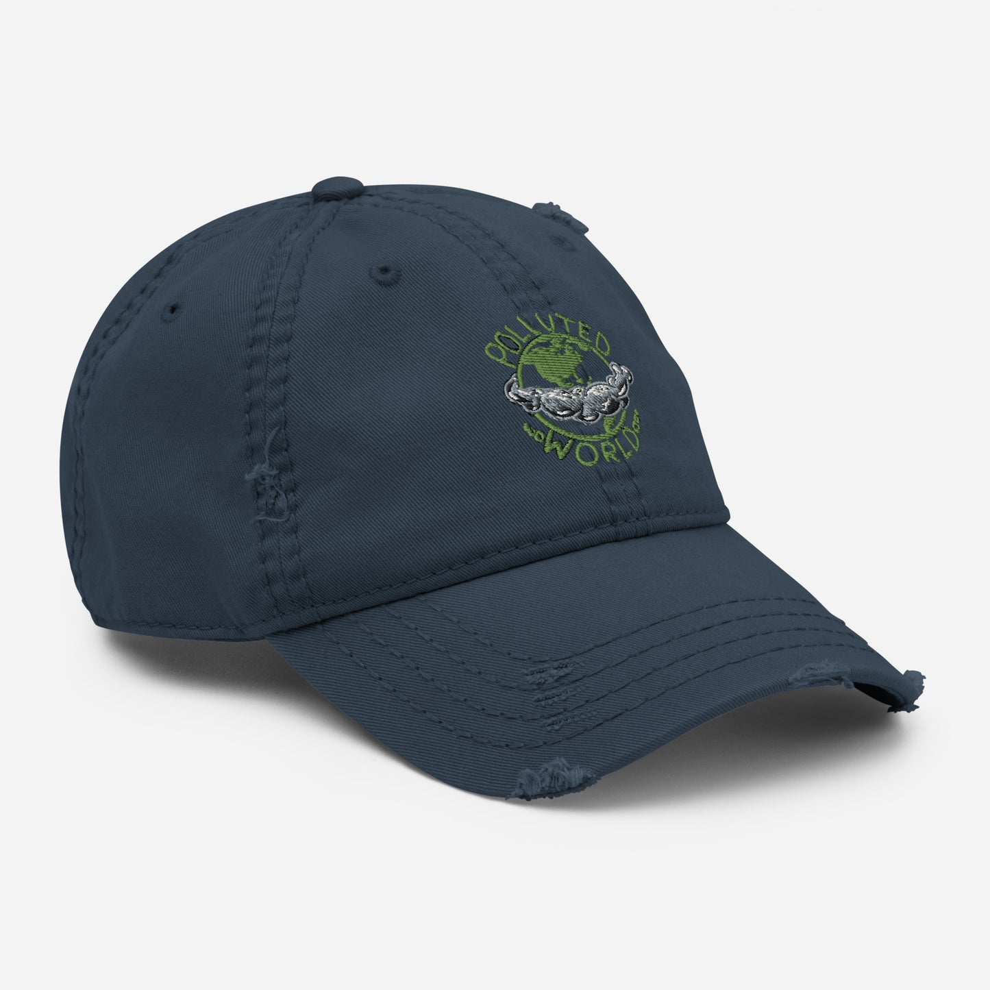 Distressed Dad Hat Polluted World Green Logo